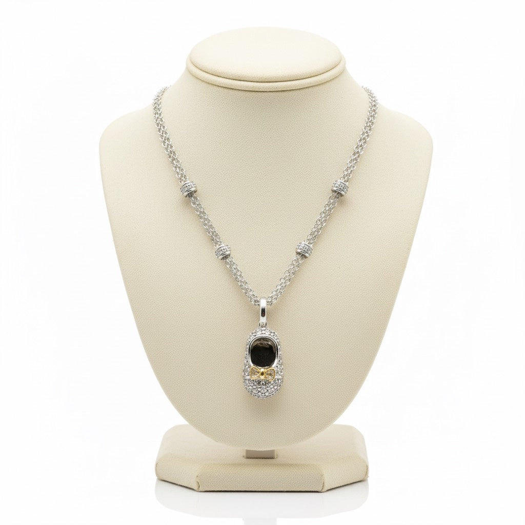 Baby Shoe Necklace in 18ct White Gold and Diamonds