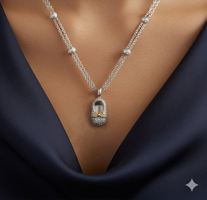 Baby Shoe Necklace in 18ct White Gold and Diamonds
