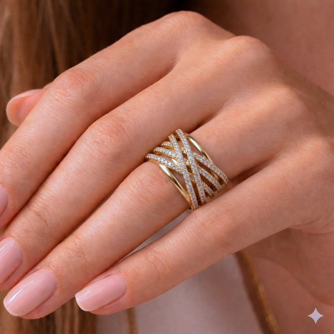 Diamond Wave Crossover Ring