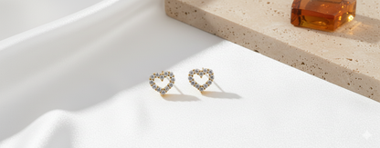 18ct Yellow Gold Diamond Heart Stud Earrings