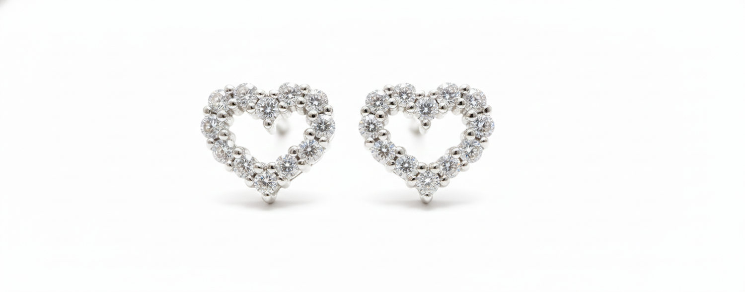 18ct White Gold Diamond Heart Stud Earrings