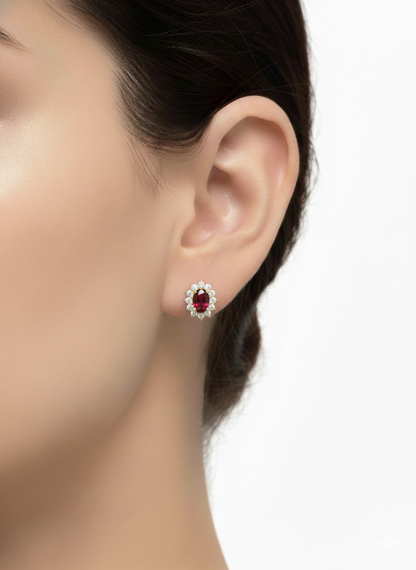 18ct Yellow Gold Ruby &amp; Diamond Halo Stud