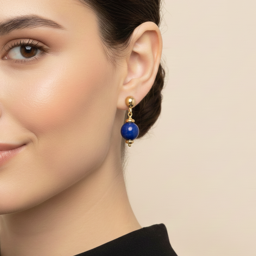 Azure-Deep Drop Lapis Lazuli 18ct Gold Earrings