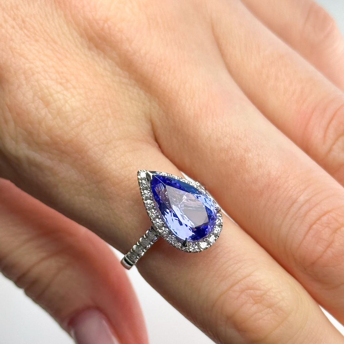 4.54ct Pear Shape Tanzanite and Diamonds Ring