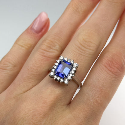 2.91ct Emerald Shape Tanzanite and Diamonds Ring