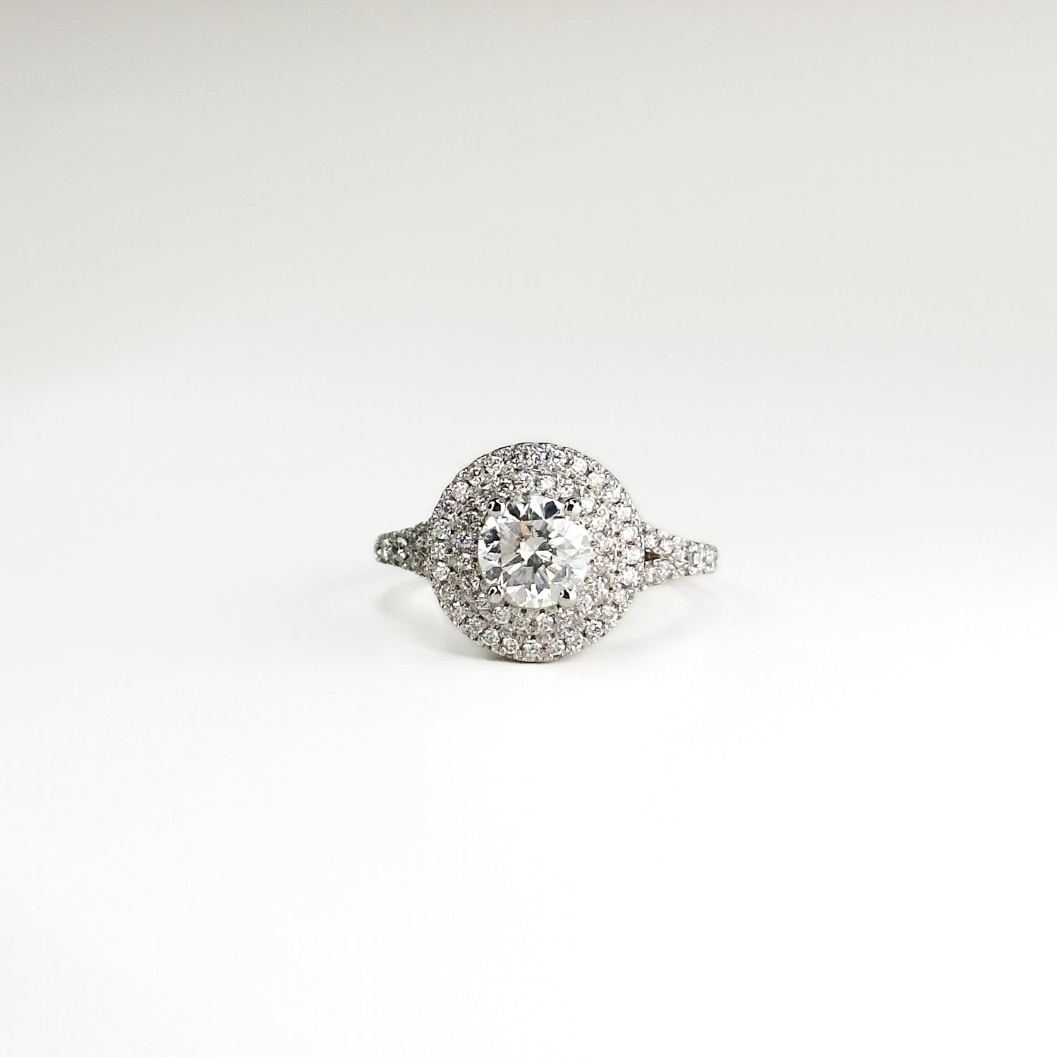 1.00ct Round Cut Diamond Platinum Ring with Double Halo