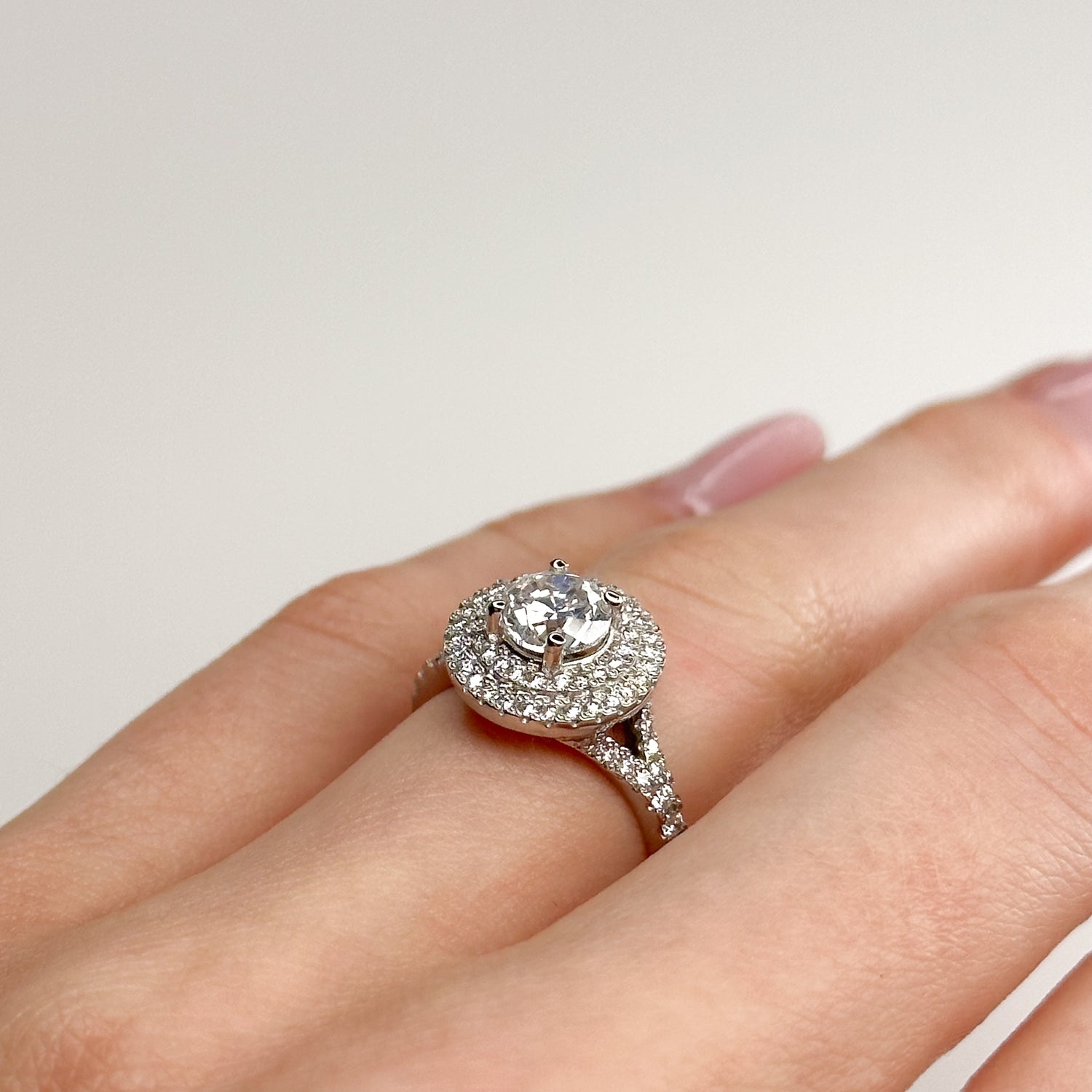 1.00ct Round Cut Diamond Platinum Ring with Double Halo