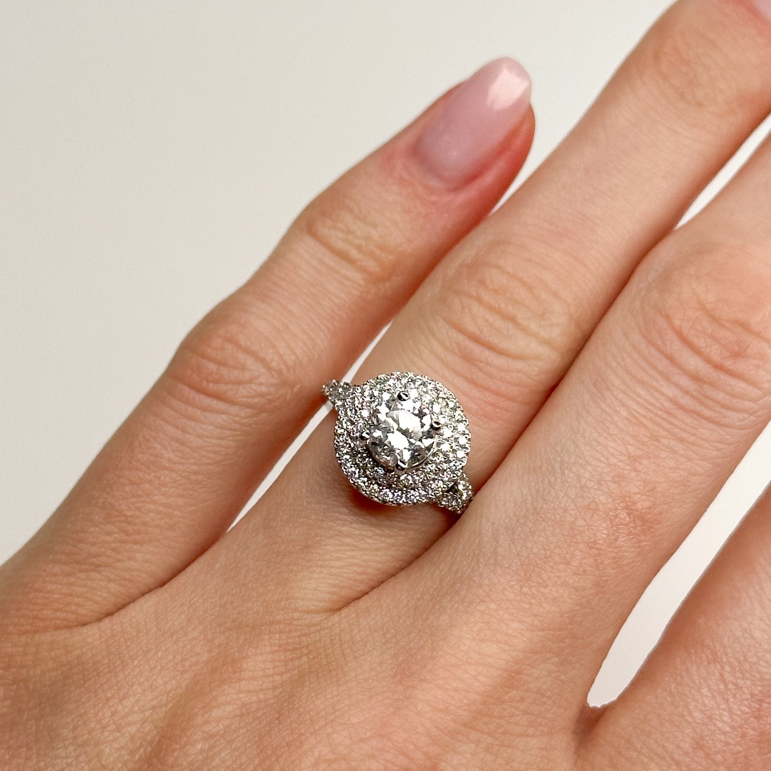1.00ct Round Cut Diamond Platinum Ring with Double Halo