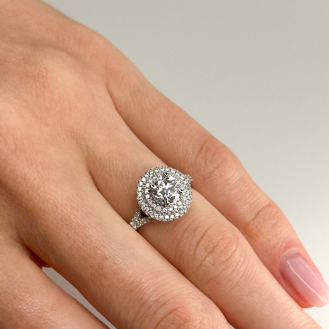 1.00ct Round Cut Diamond Platinum Ring with Double Halo