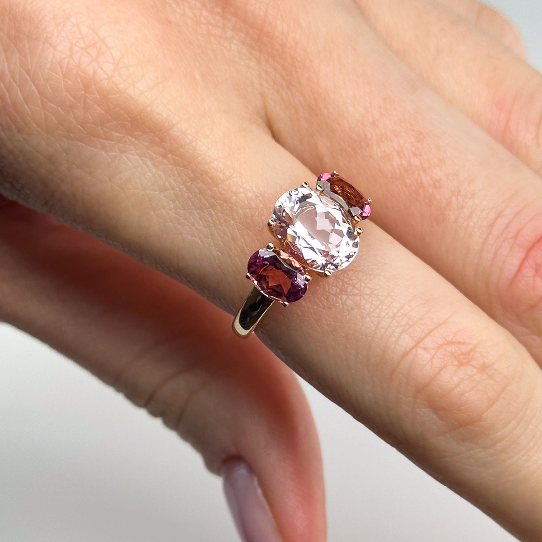 Morganite & Tourmaline Trilogy Ring