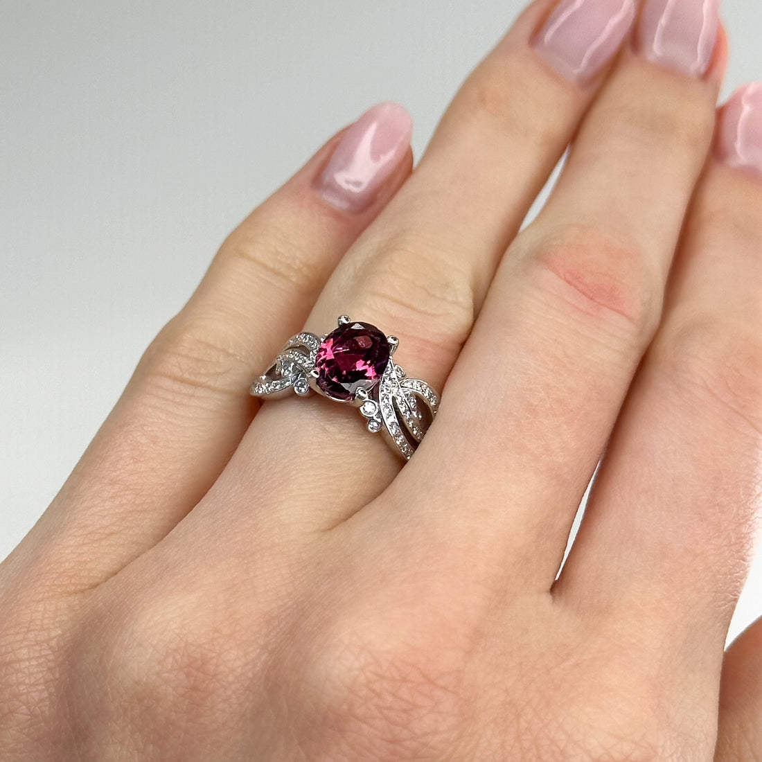 1.62ct Oval Deep Pink Tourmaline Ring