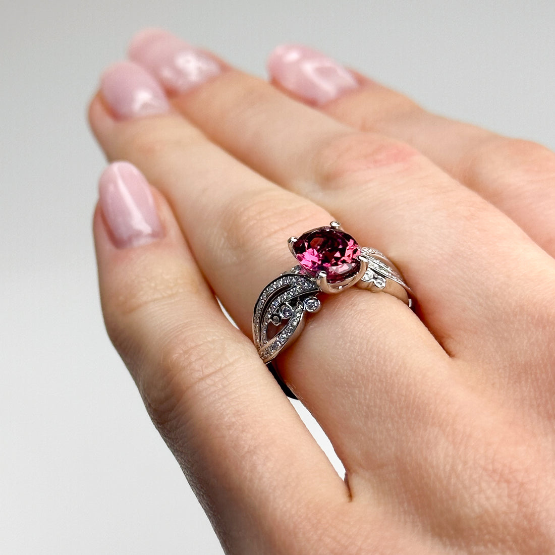 1.62ct Oval Deep Pink Tourmaline Ring