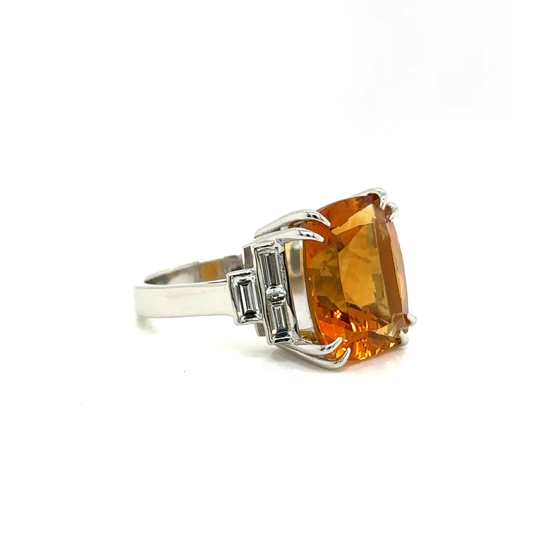 Citrine with Diamonds Platinum Ring
