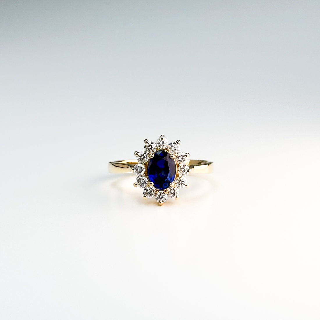 0.83ct Oval Cut Deep Blue Sapphire Ring