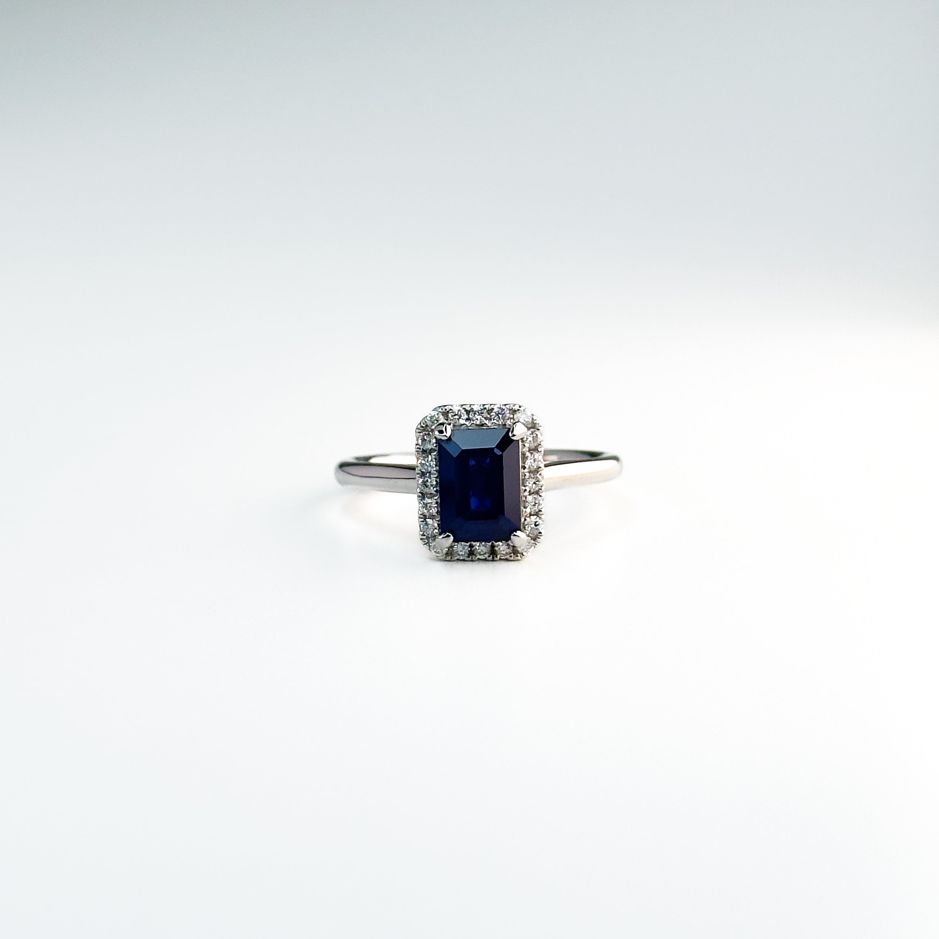 1.43ct Emerald Cut Deep Blue Sapphire Ring