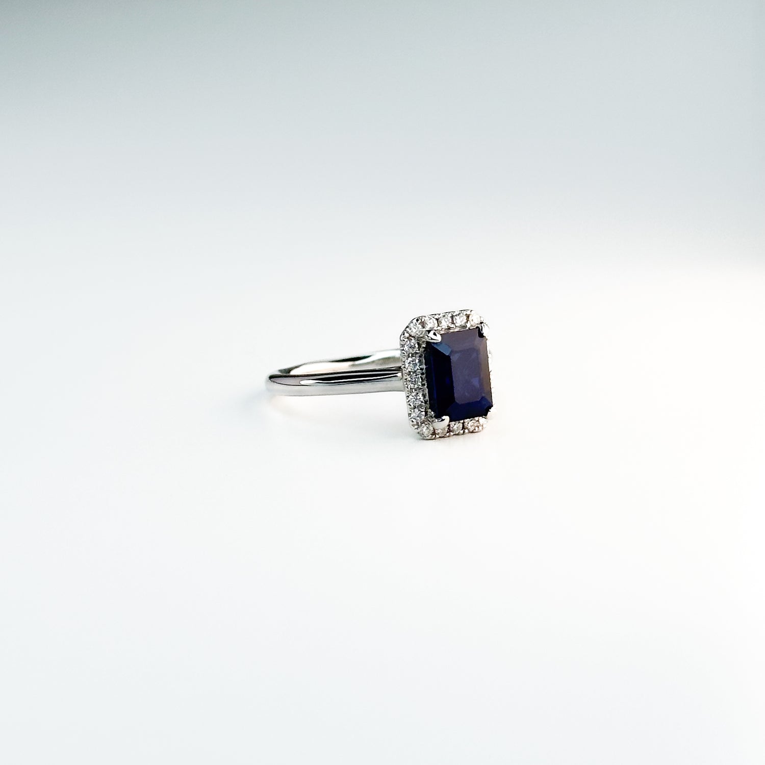 1.43ct Emerald Cut Deep Blue Sapphire Ring