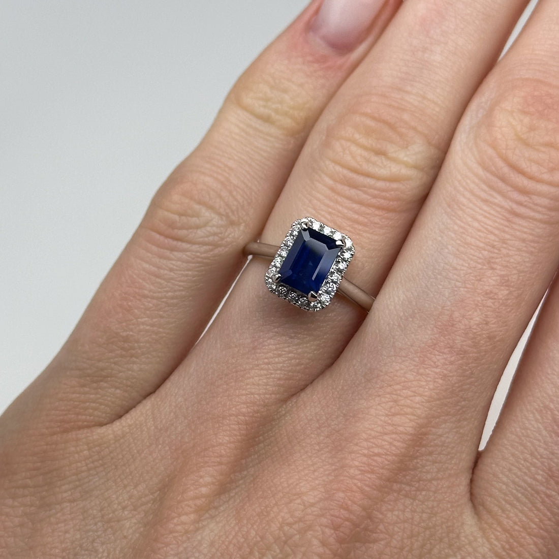 1.43ct Emerald Cut Deep Blue Sapphire Ring