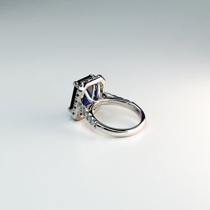 6.91ct Emerald Cut Blue Sapphire Ring