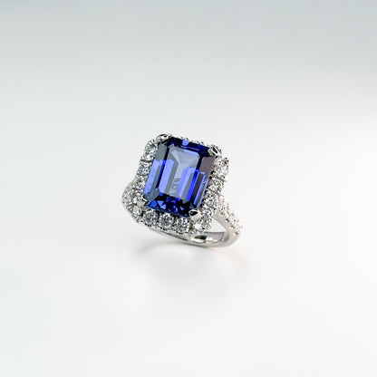 6.91ct Emerald Cut Blue Sapphire Ring
