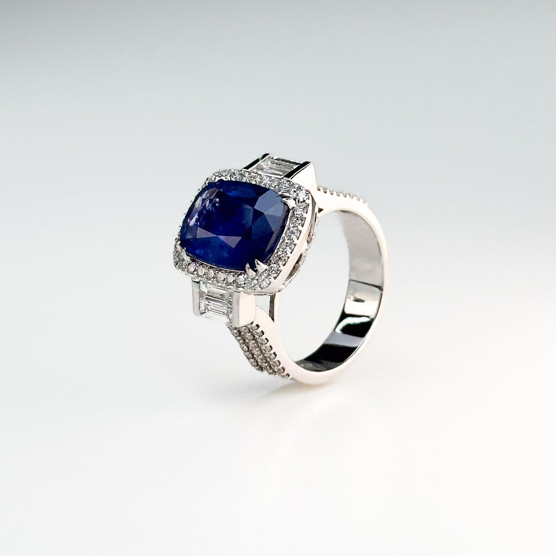 5.83ct Emerald Cut Blue Sapphire Ring