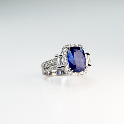 5.83ct Emerald Cut Blue Sapphire Ring