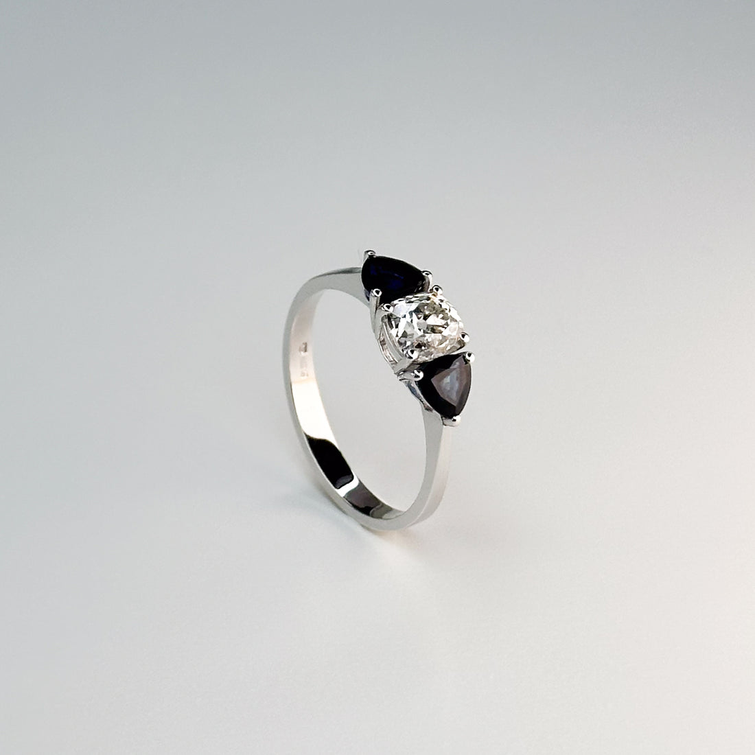 Blue Sapphire and Diamond Trilogy Ring