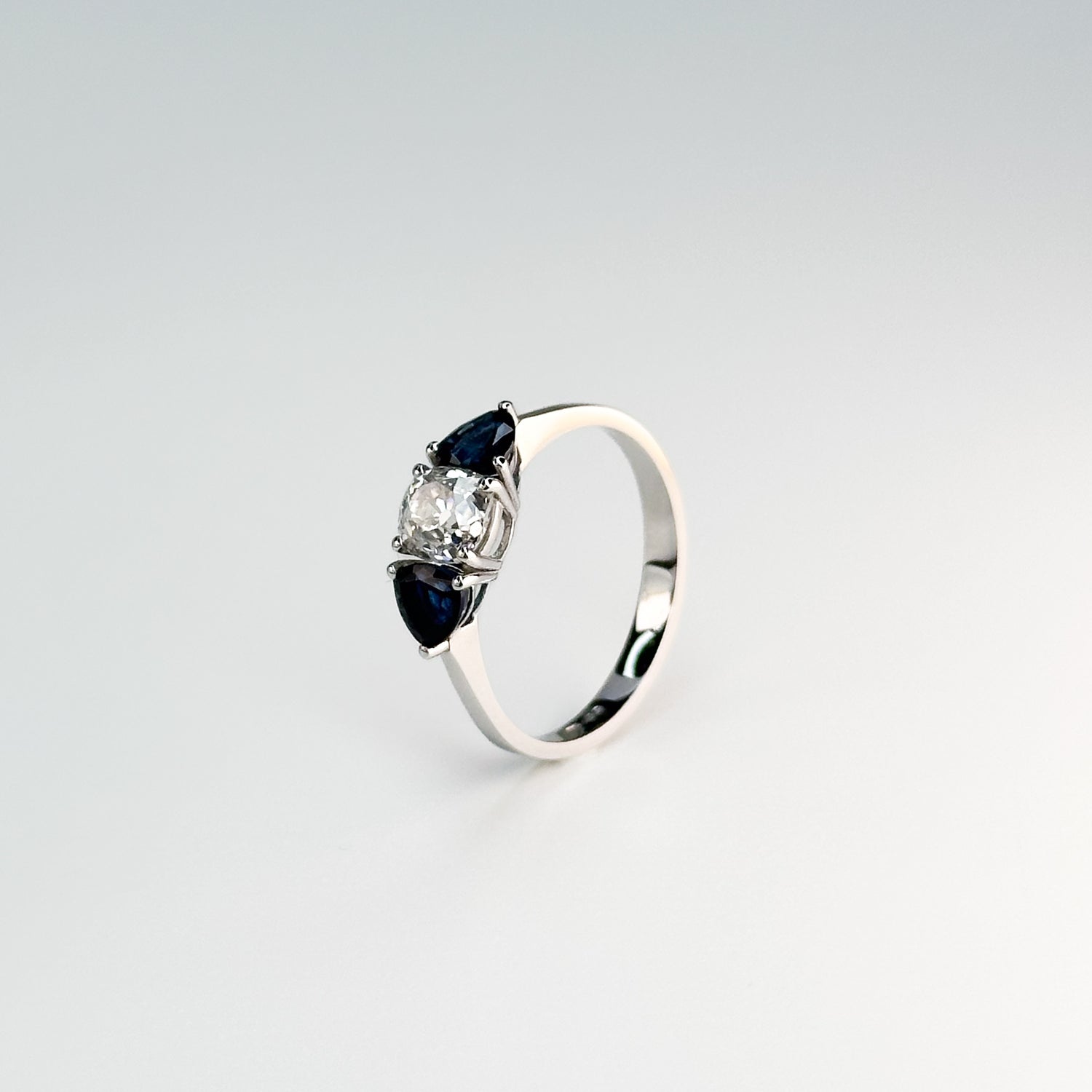 Blue Sapphire and Diamond Trilogy Ring