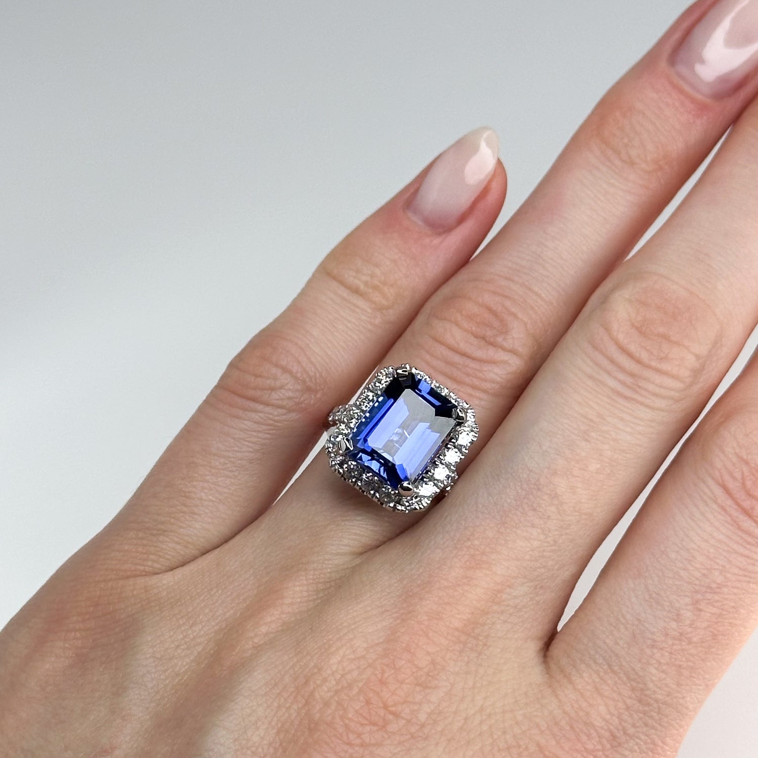 6.91ct Emerald Cut Blue Sapphire Ring