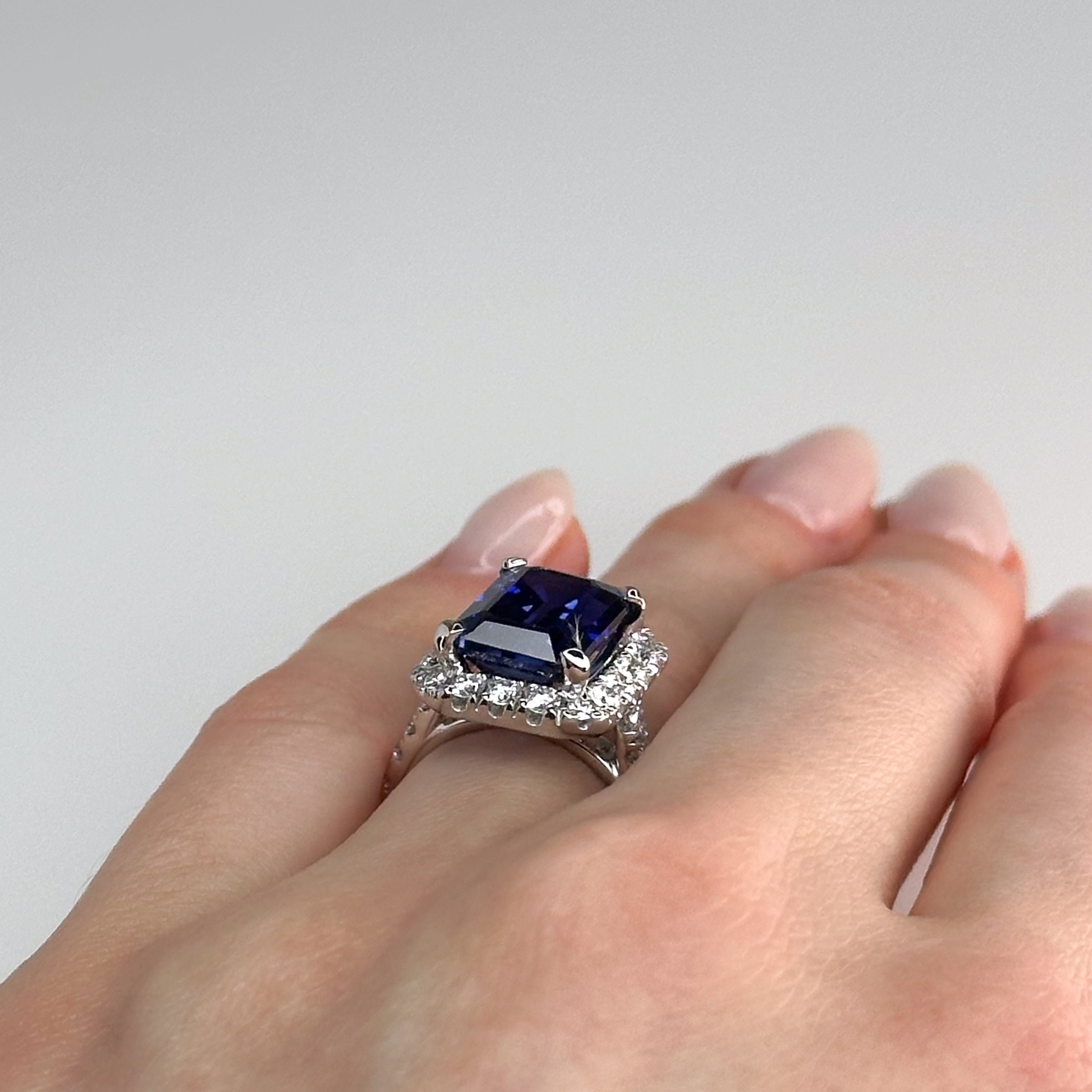 6.91ct Emerald Cut Blue Sapphire Ring