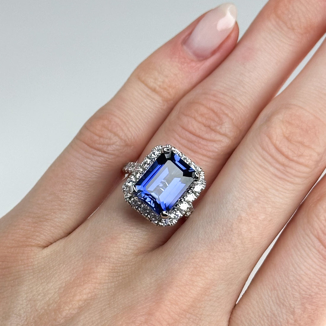 6.91ct Emerald Cut Blue Sapphire Ring