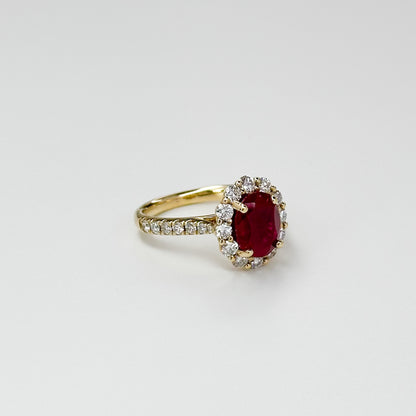 2.75ct Oval Cut Ruby Ring with Diamond Halo