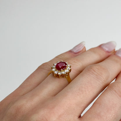 1.70ct Oval Cut Ruby Ring with Diamond Halo