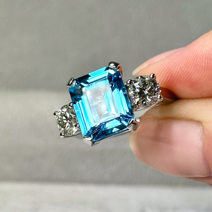 Blue Topaz Trilogy Ring with Diamonds