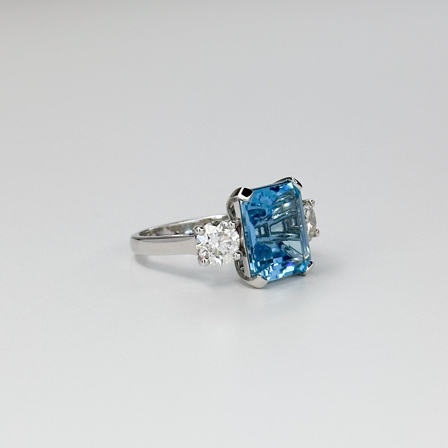 Blue Topaz Trilogy Ring with Diamonds