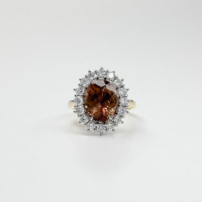 3.72ct Brown Tourmaline Ring with Diamond Halo