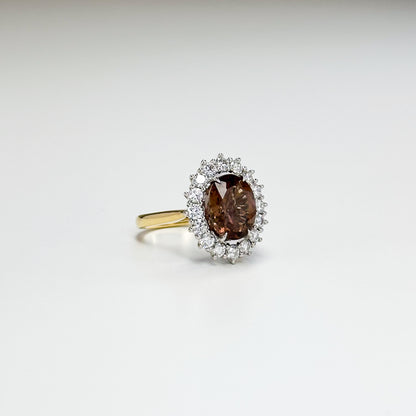 3.72ct Brown Tourmaline Ring with Diamond Halo