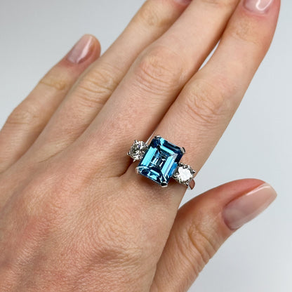 Blue Topaz Trilogy Ring with Diamonds