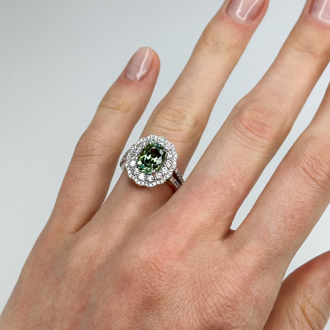 2.28ct Green Morganite Platinum Ring