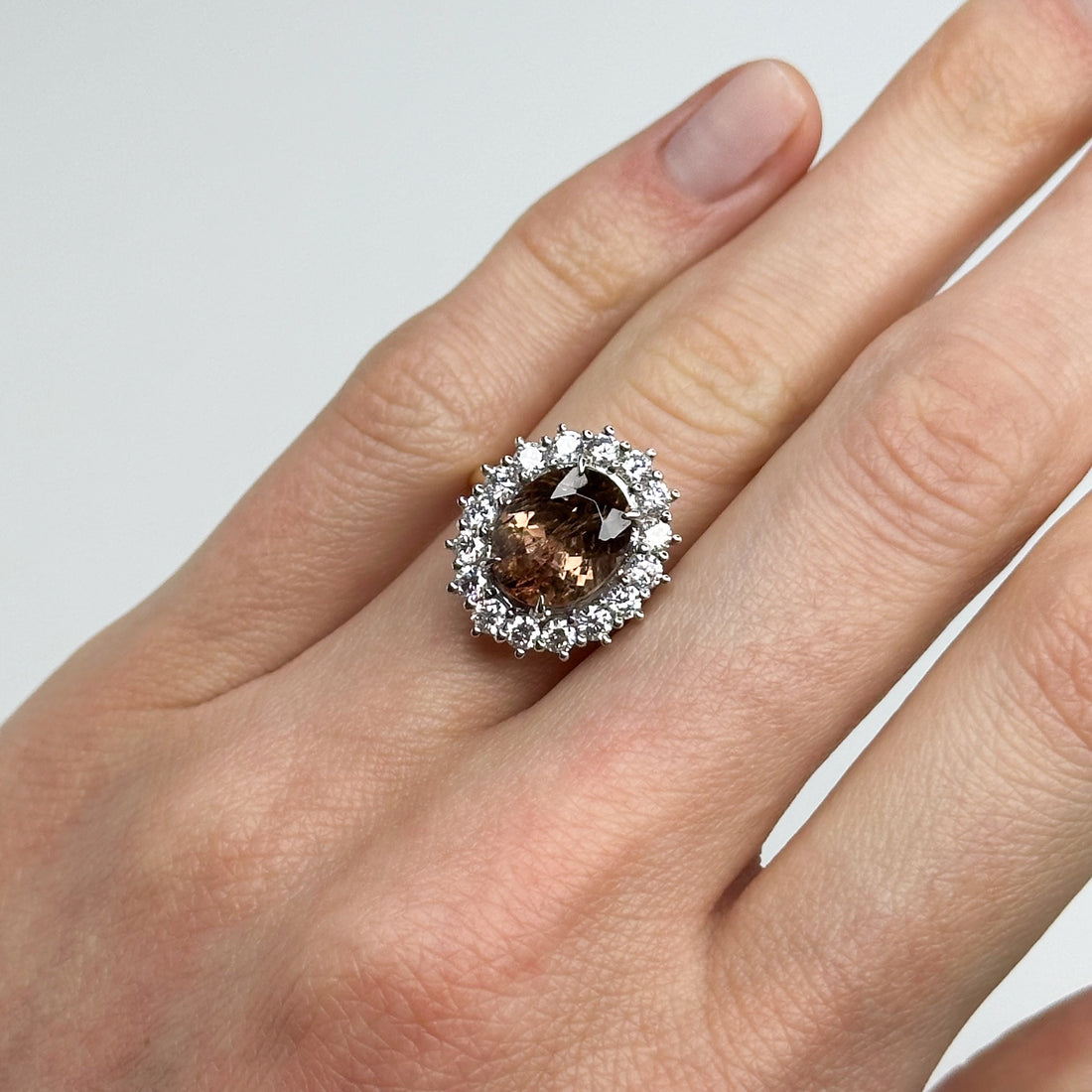 3.72ct Brown Tourmaline Ring with Diamond Halo