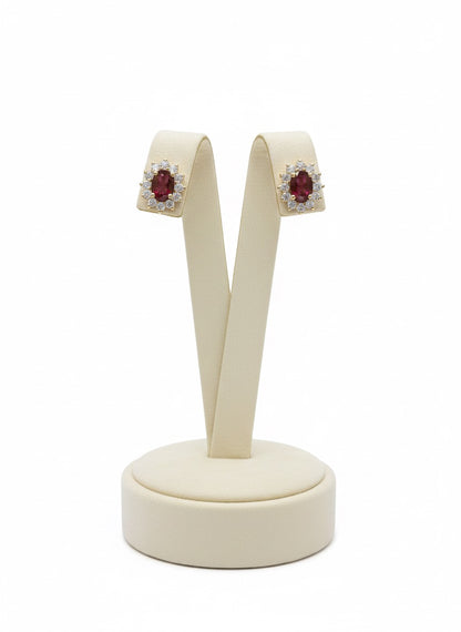18ct Yellow Gold Ruby &amp; Diamond Halo Stud