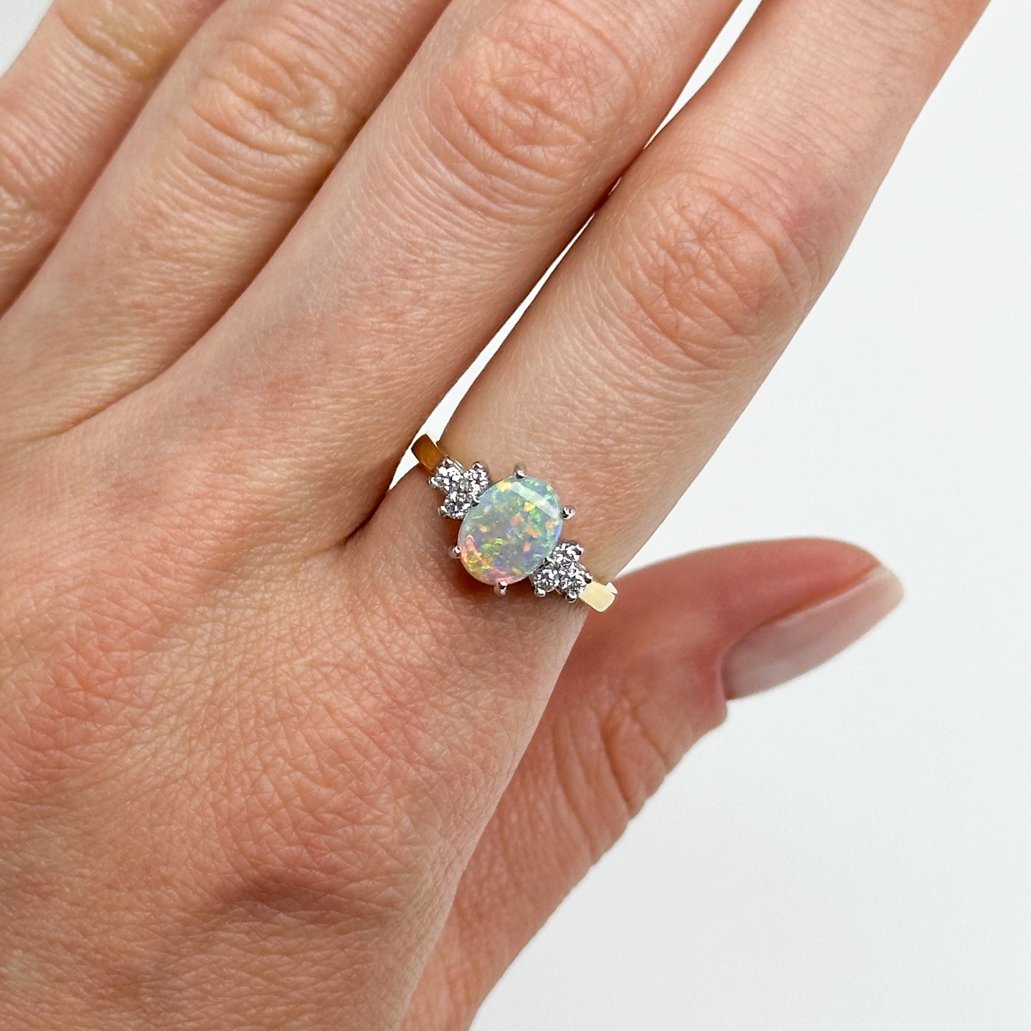 1.10ct Oval Opal and Diamond Ring