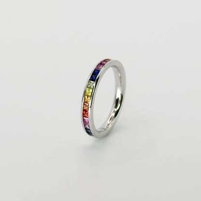 Rainbow Sapphire Eternity Ring in White Gold