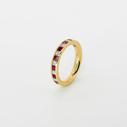 Ruby and Diamond Eternity Ring in Yellow Gold