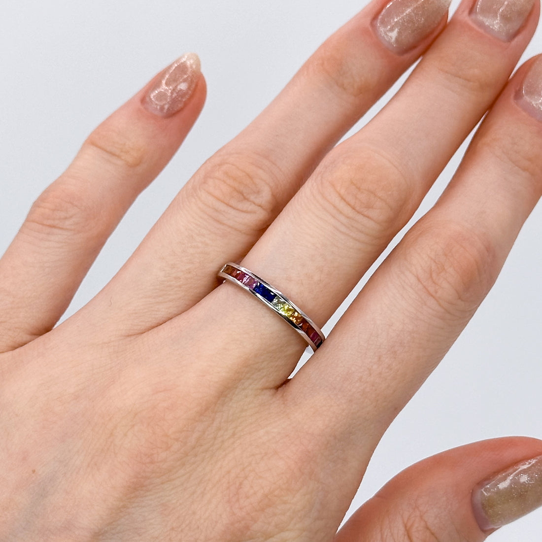 Rainbow Sapphire Eternity Ring in White Gold