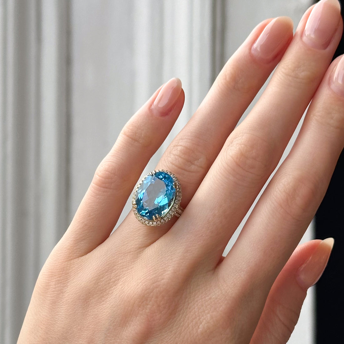 Blue Topaz Oval Cut Ring with Diamonds