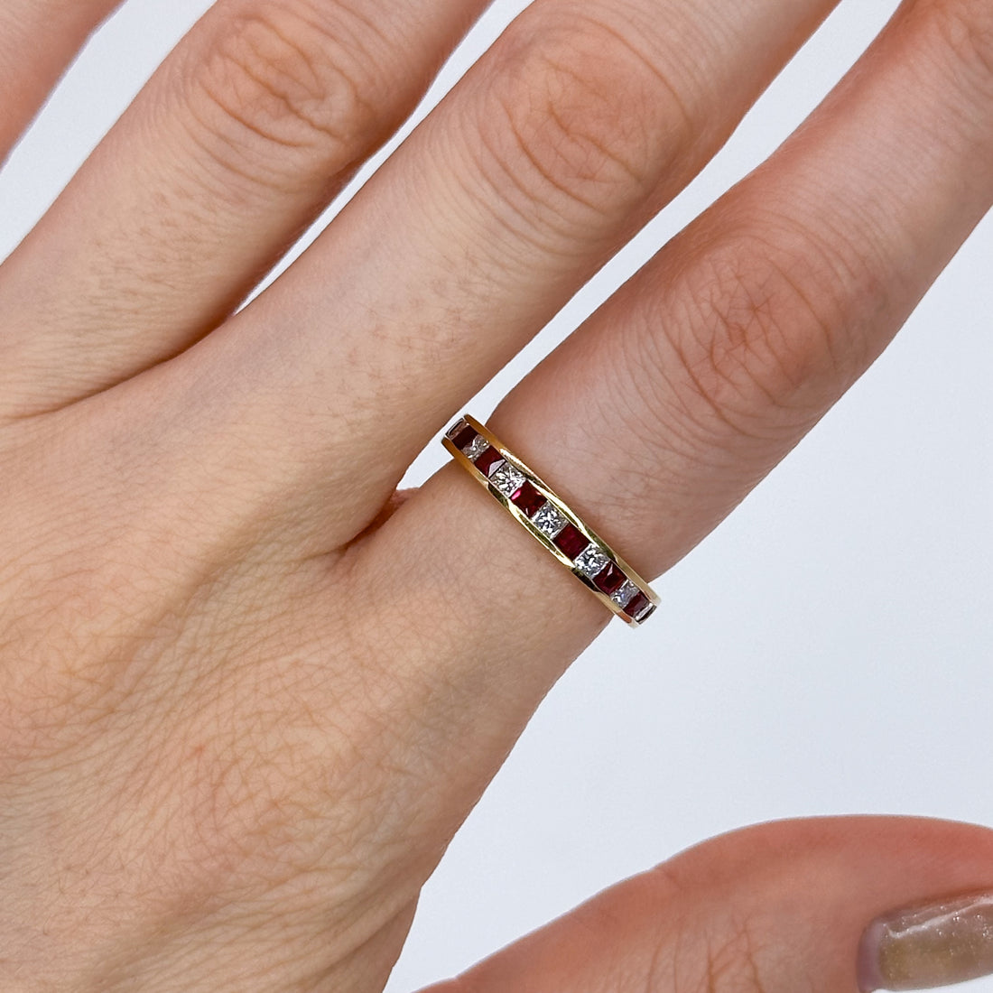 Ruby and Diamond Eternity Ring in Yellow Gold