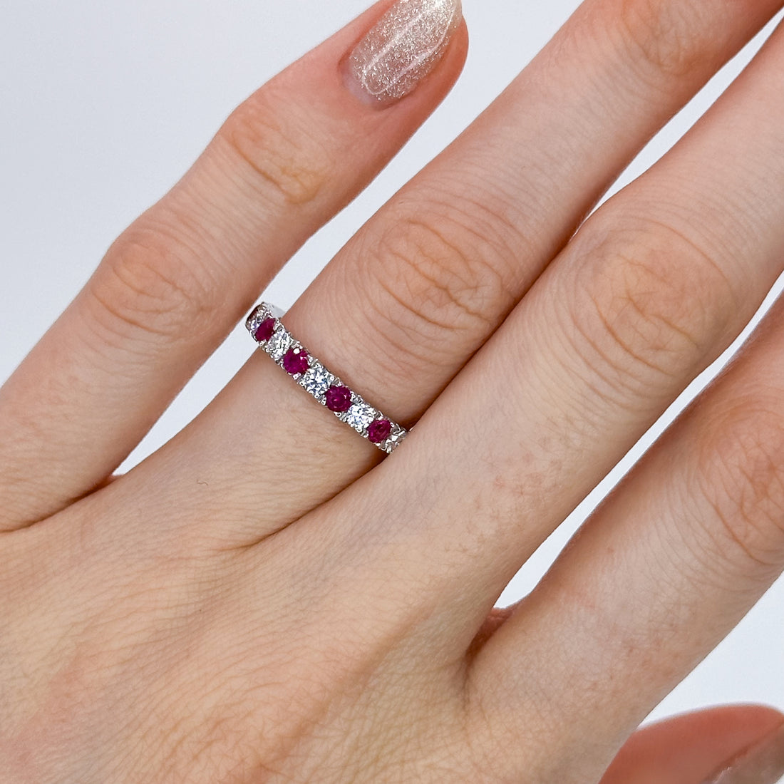 Ruby and Diamond Eternity Ring in White Gold