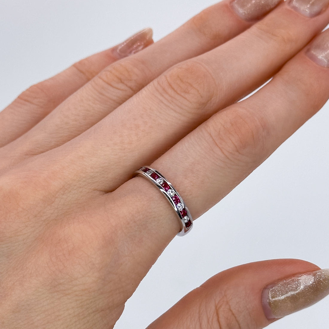 Ruby and Diamond Channel Set Eternity Ring