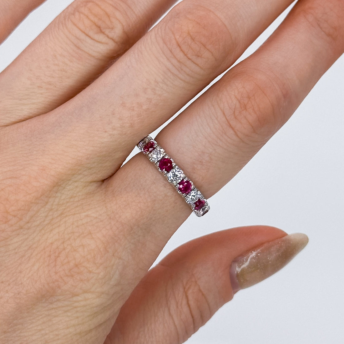 Ruby and Diamond Eternity Ring in White Gold