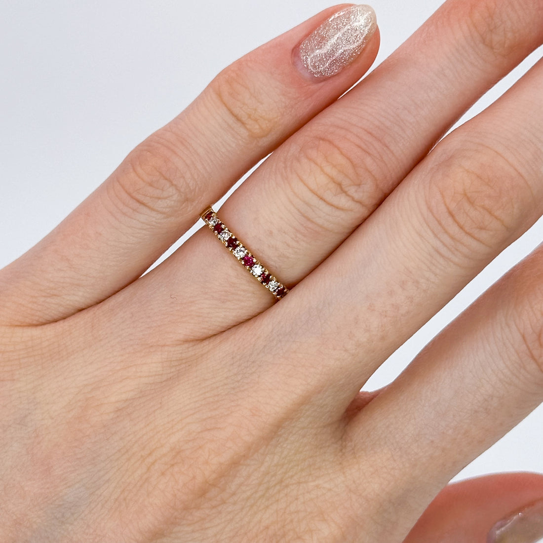 Ruby and Diamond Eternity Ring in Yellow Gold